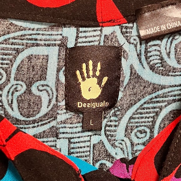 Desigual Logomania Blouse Womens Medium P-Bow Colorful Bold Print Lacroix Artsy - Picture 7 of 16